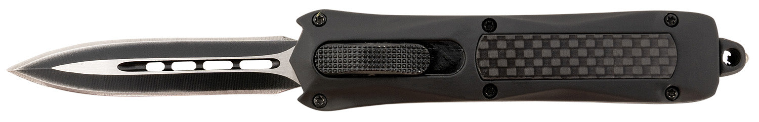 Steel River Knives MA163BD Spartan  Mini 2.70" OTF Dagger Plain Black/Silver 440C SS Blade/ Black w/Carbon Fiber Inlay Aluminum Zinc Alloy Handle