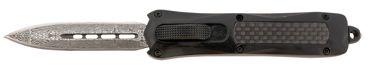 Steel River Knives MA163BDD Spartan  Mini 2.70" OTF Dagger Plain Damascus 440C SS Blade/ Black w/Carbon Fiber Inlay Aluminum Zinc Alloy Handle