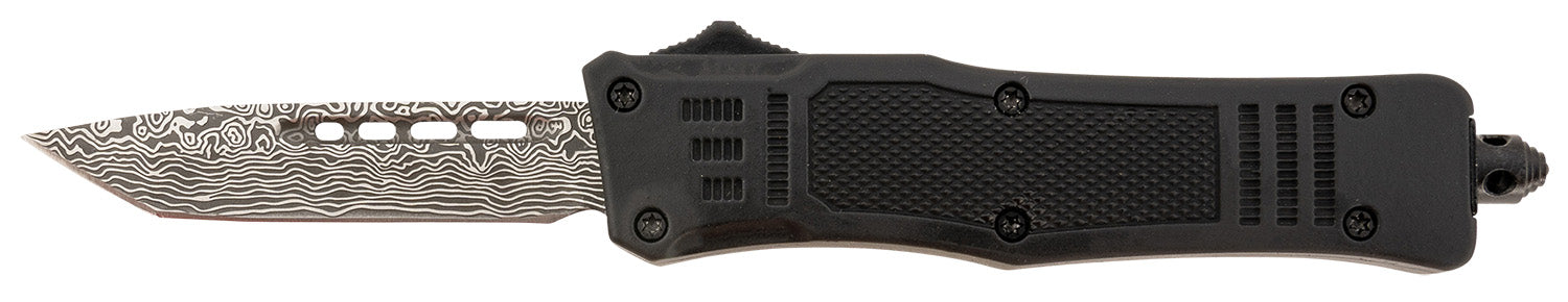 Steel River Knives MT616BDT Spartan  Mini 2.75" OTF Tanto Plain Laser Etched Damascus 440C SS Blade/4.25" Black Aluminum Zinc Alloy Handle