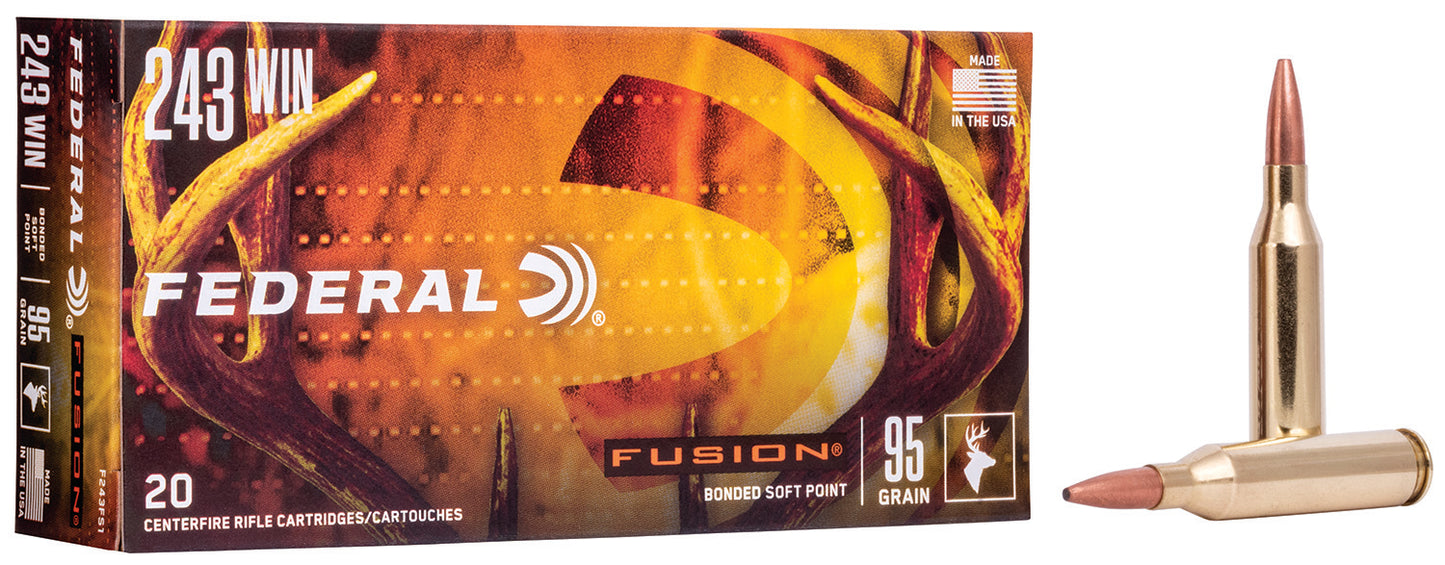 Federal F243FS1 Fusion  243Win 95gr Bonded Soft Point 20 Per Box/10 Case
