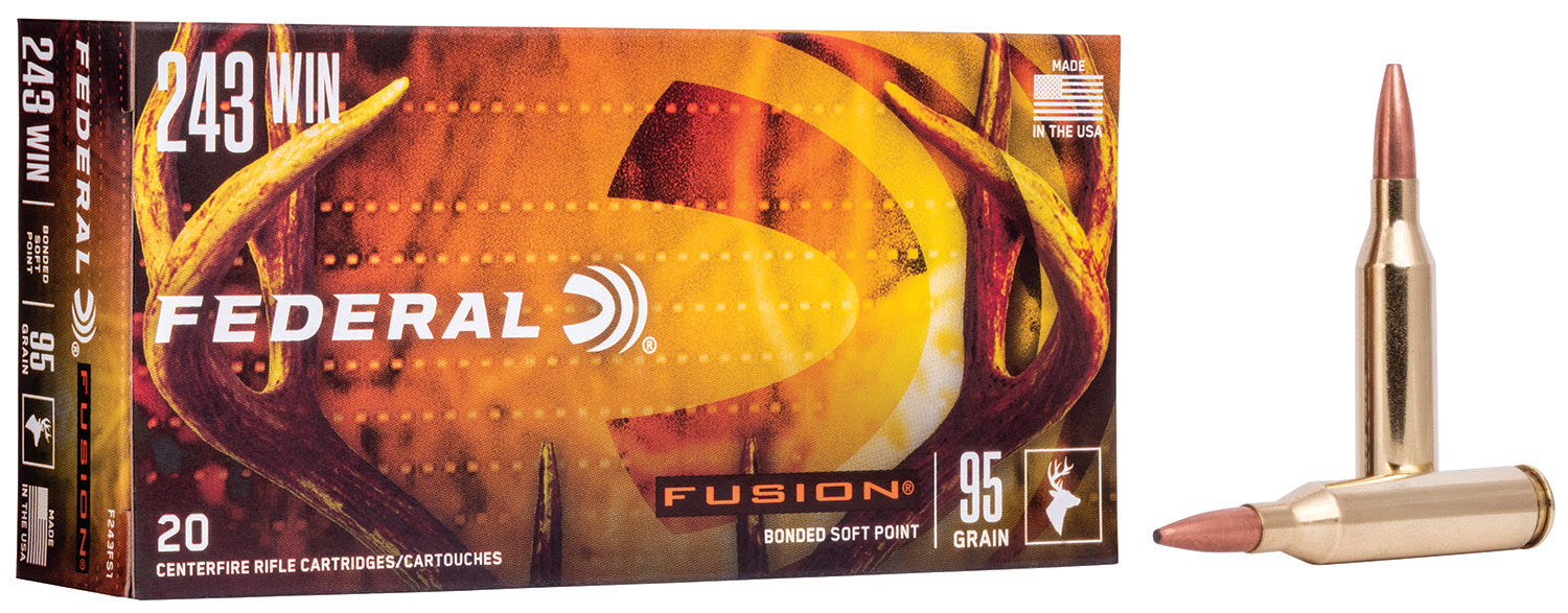 Federal F243FS1 Fusion  243Win 95gr Bonded Soft Point 20 Per Box/10 Case