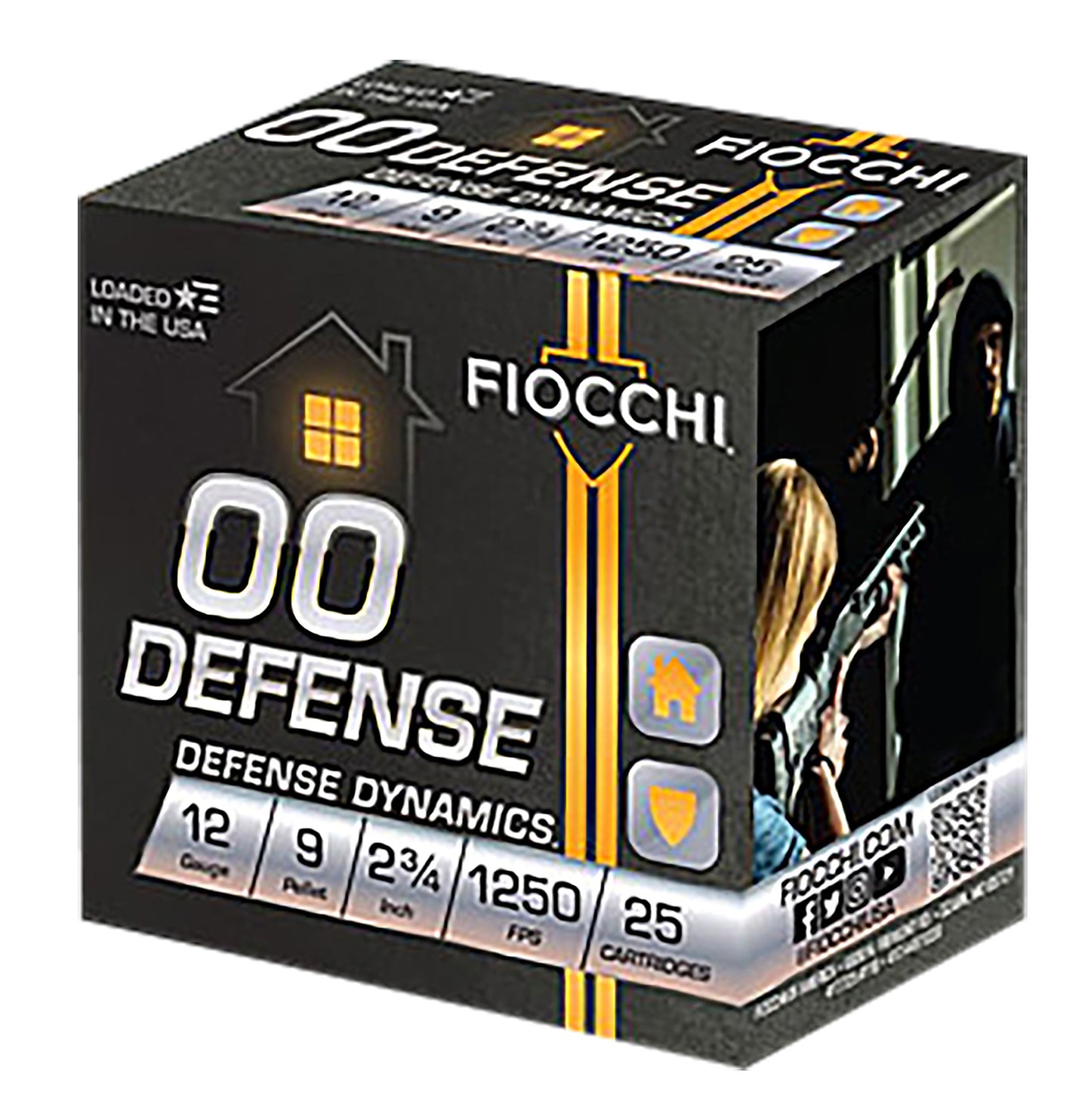 Fiocchi 12EX00BK Defense Dynamics  12Gauge 2.75" 00Buck Shot 25 Per Box/10 Case