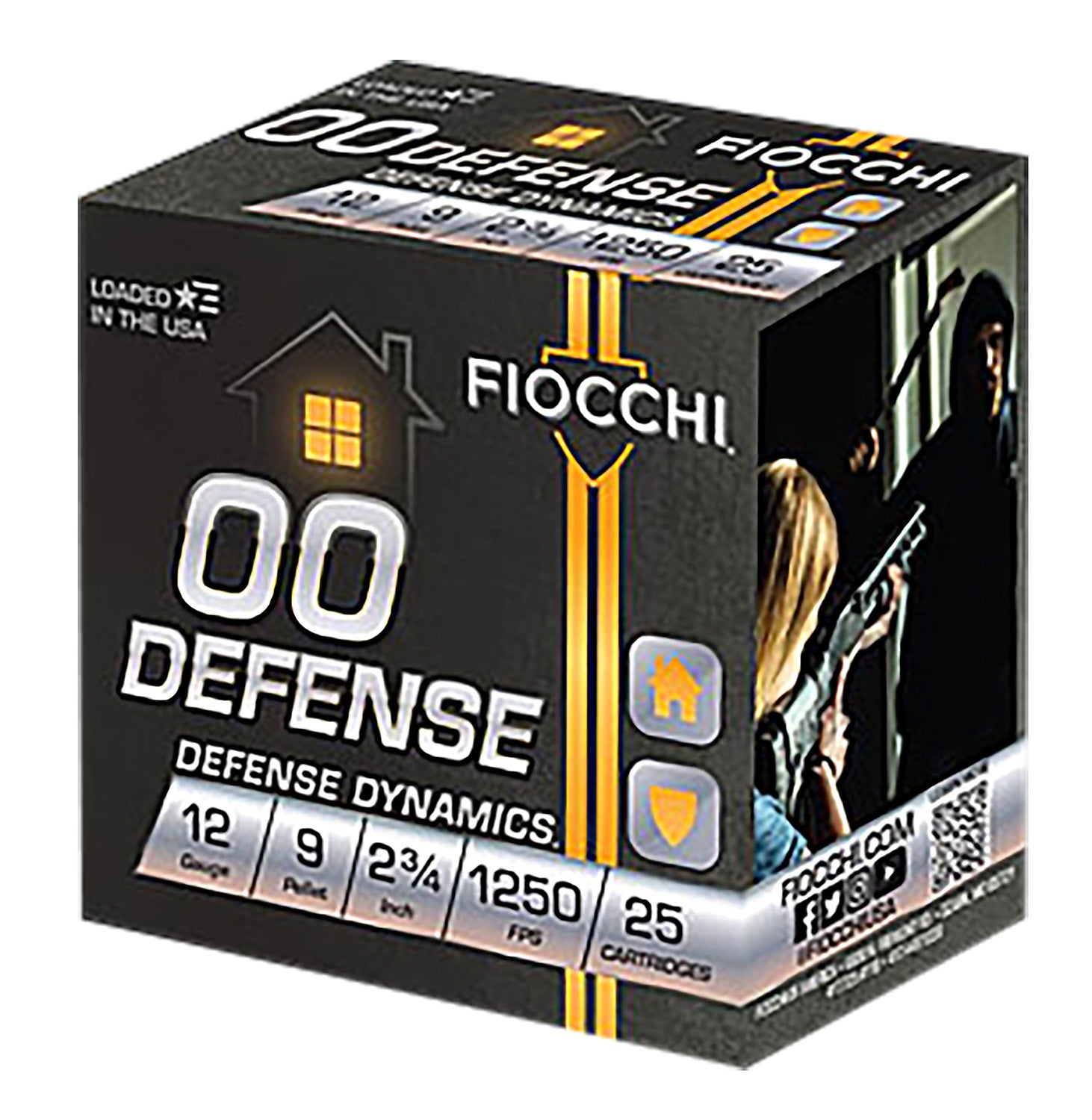 Fiocchi 12EX00BK Defense Dynamics  12Gauge 2.75" 00Buck Shot 25 Per Box/10 Case
