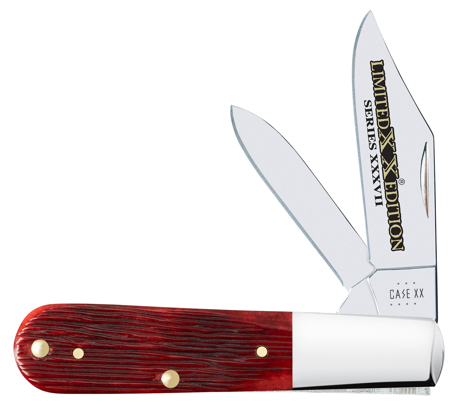 Case 12214 Limited Edition XXXVII Barlow Folding Clip Point/Pen Plain Mirror Polished w/Engraving Tru-Sharp SS Blade/Old Red Barnboard Jig/SS Stag Bone/Nickle Handle