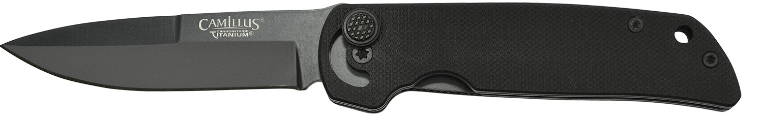 Camillus 19637 Cuda  Mini 3" Folding Drop Point Plain Black Carbonitride Titanium AUS-8A SS Blade, Black Textured G10 Handle