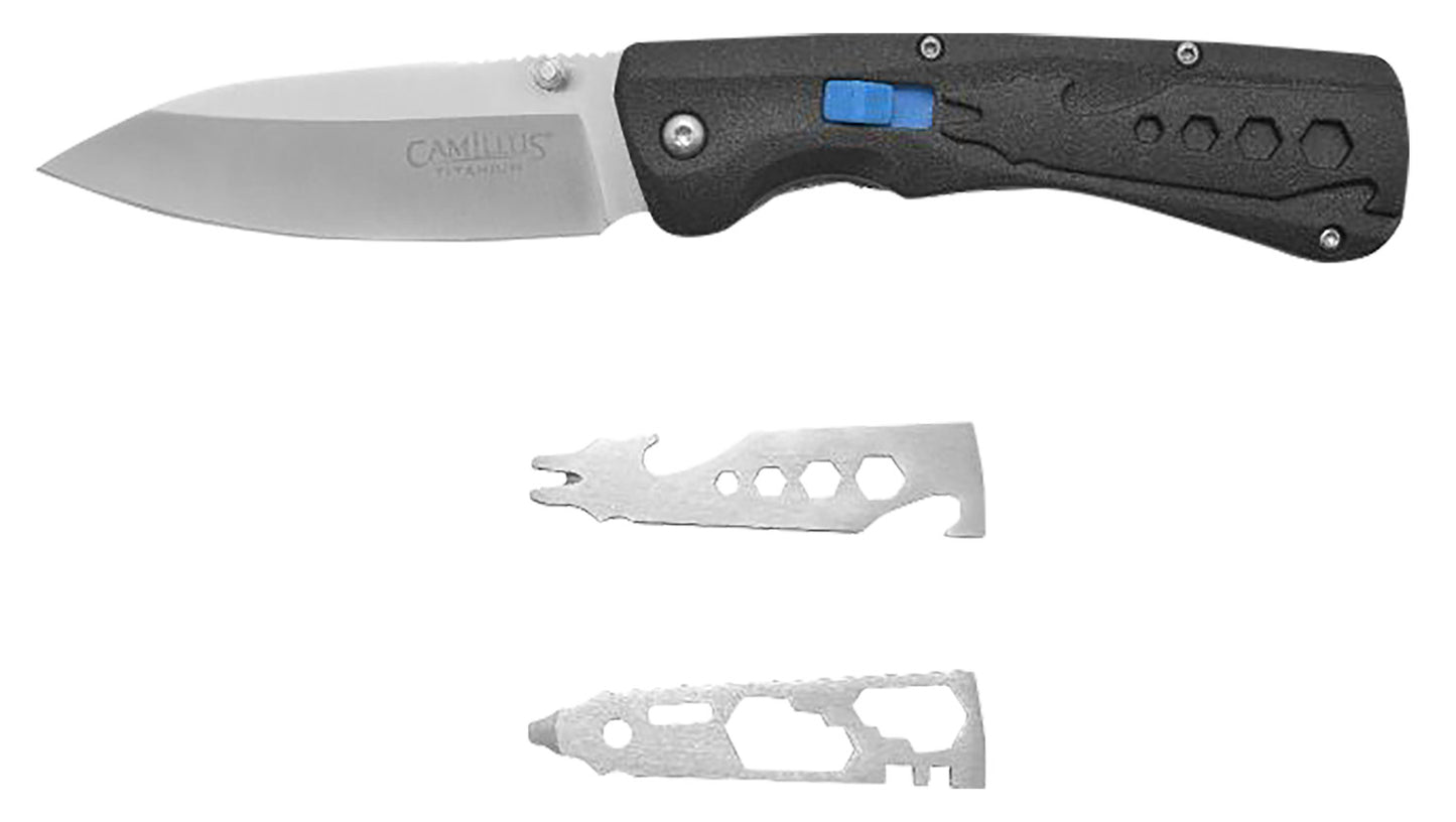 Camillus 19368 Inject  3.25" Folding Drop Point Silver Carbonitride Titanium D2 Steel Blade, Black Textured Carbon Fiber Handle
