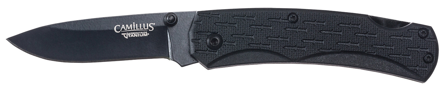 Camillus 19200 CamLite  2.25" Folding Plain Black TiCN Bonded 440 SS Blade, Black Textured GFN Handle