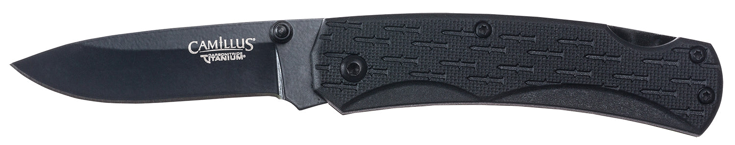 Camillus 19200 CamLite  2.25" Folding Plain Black TiCN Bonded 440 SS Blade, Black Textured GFN Handle