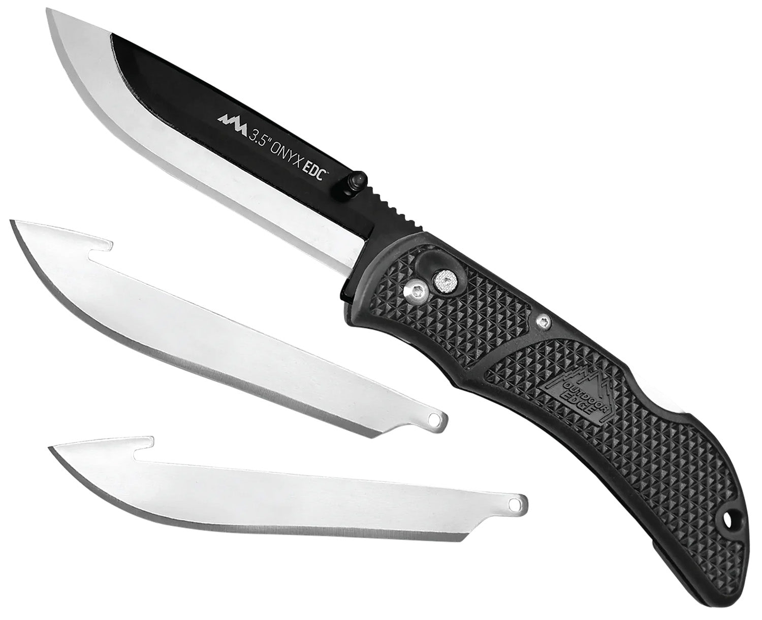 Outdoor Edge OX10C Onyx  3 Blades, 3.50" Folding Drop Point Plain Satin/Black Oxide 420J2 SS Blade, 4.50" Black Textured Grivory Handle