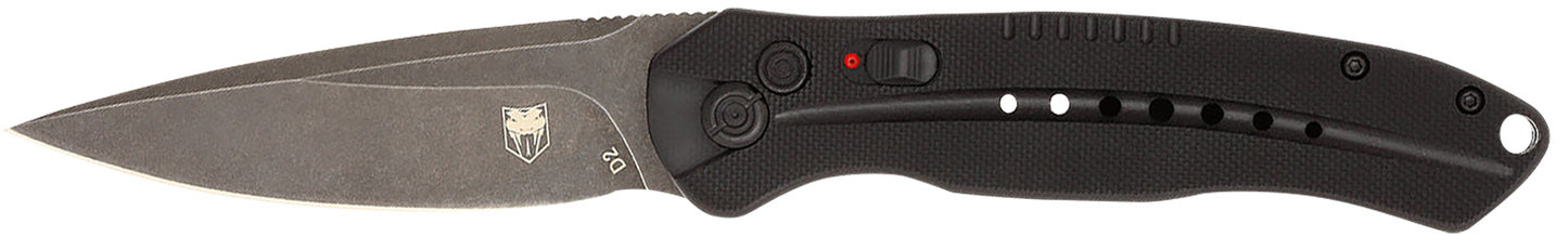 CobraTec Knives BLKDIABLOAUTO Diablo  3.50" Folding Black Stonewashed D2 Steel Blade, 4.75" Black Textured G10 Scales Handle
