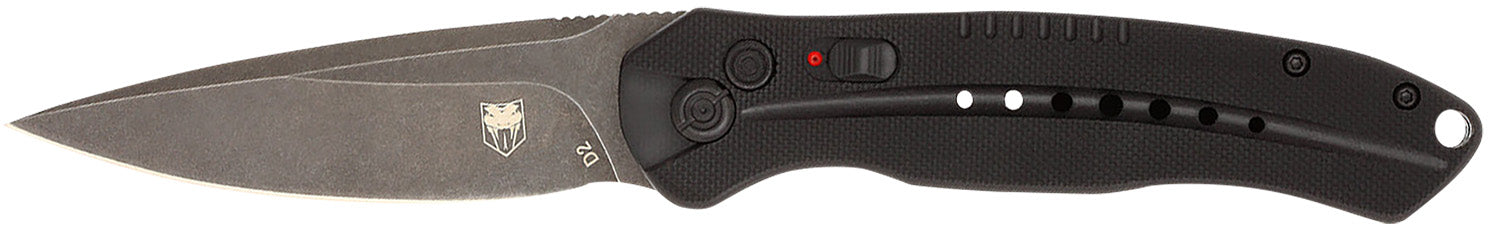 CobraTec Knives BLKDIABLOAUTO Diablo  3.50" Folding Black Stonewashed D2 Steel Blade, 4.75" Black Textured G10 Scales Handle