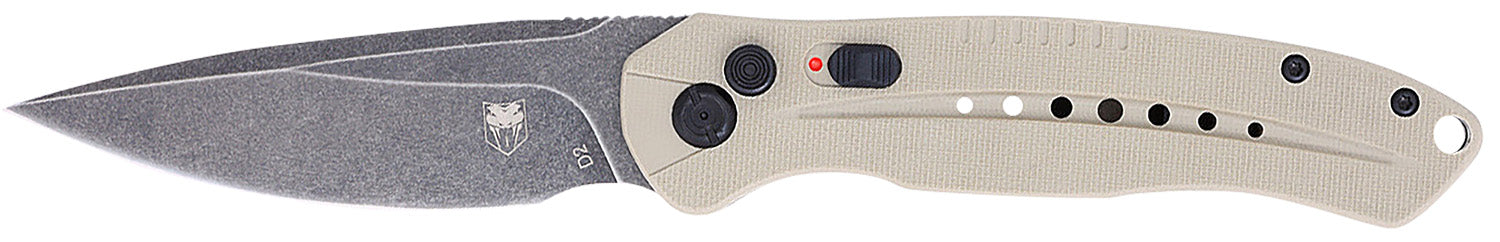 CobraTec Knives TANDIABLOAUTO Diablo  3.50" Folding Black Stonewashed D2 Steel Blade, 4.75" Tan Textured G10 Scales Handle