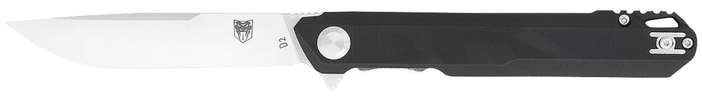 CobraTec Knives CTMONBLK Monarch  3.50" Folding Plain Satin D2 Steel Blade, 4.75" Black G10 Handle
