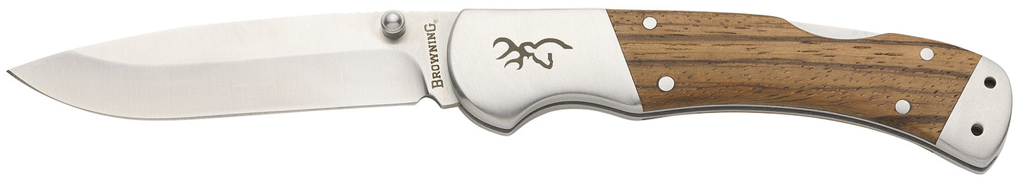 Browning 3220533 Sage Creek  Large 3.50" Folding Drop Point Plain Satin 9Cr18MoV SS Blade, Brown Zebra Wood Handle