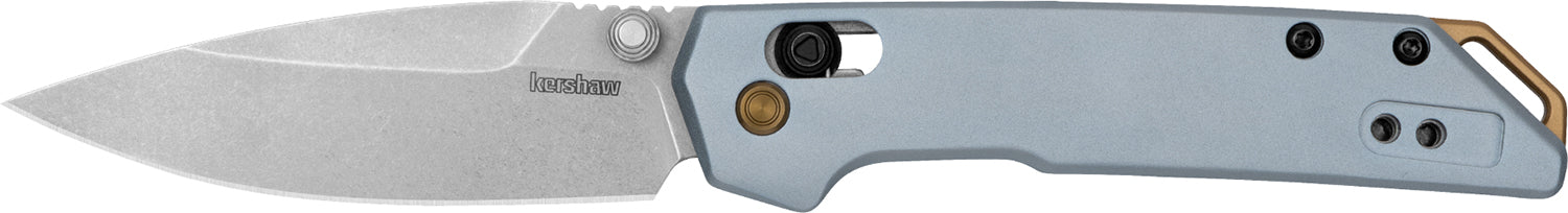 Kershaw 2051 Iridium  EDC Mini 3" Folding Spear Point Plain Stonewashed D2 Steel Blade, Ice Blue Aluminum Handle