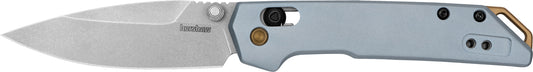 Kershaw 2051 Iridium  EDC Mini 3" Folding Spear Point Plain Stonewashed D2 Steel Blade, Ice Blue Aluminum Handle