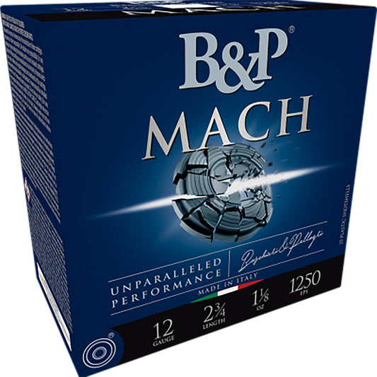 B&p Ammunition 12B1F2H8 Mach  12Gauge 2.75" 1oz 8Shot 25 Per Box/10 Case
