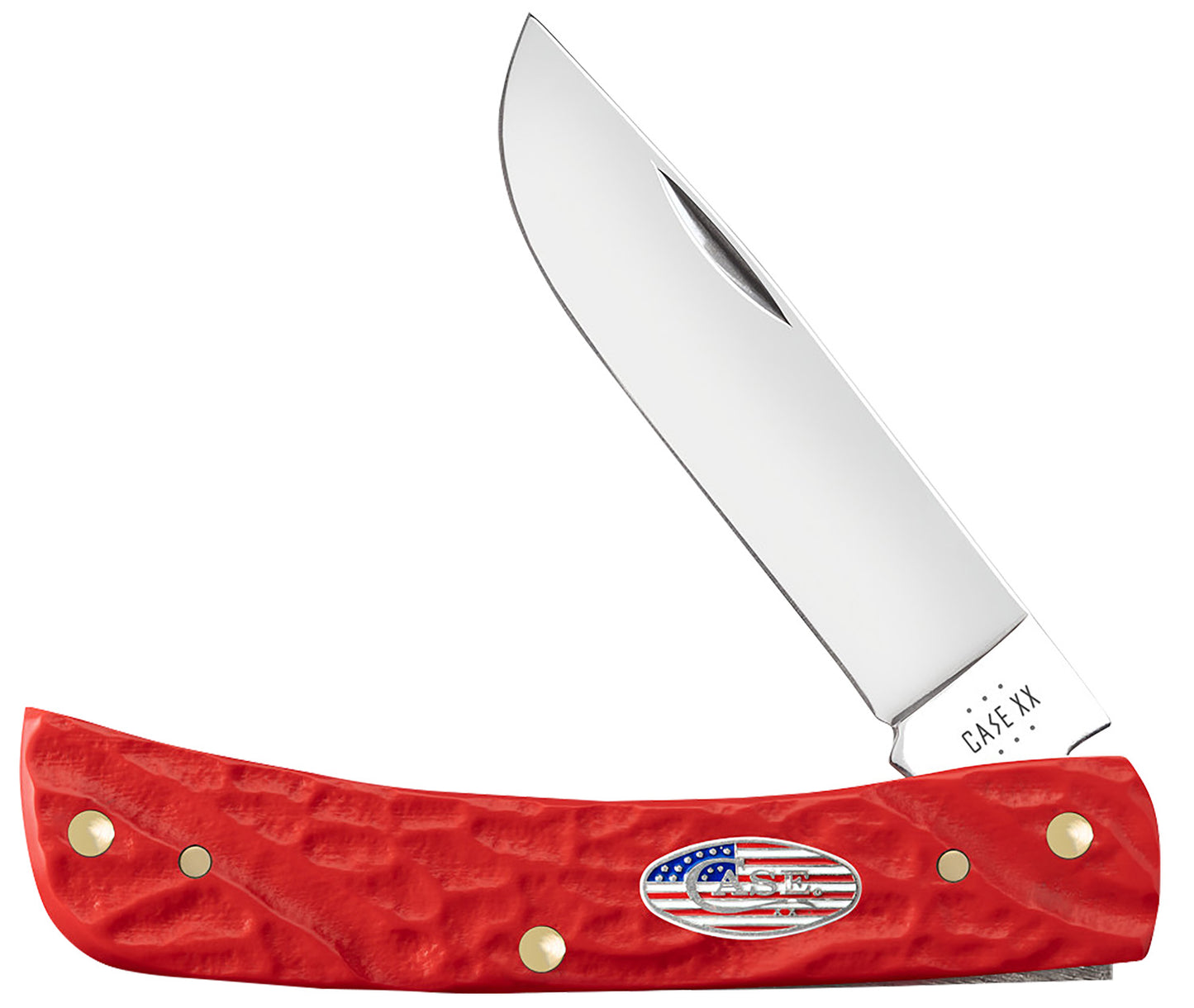 Case 39968 Sod Buster Jr. 2.80" Folding Skinner Plain Mirror Polished Stainless Steel Blade Red Jigged Synthetic Handle