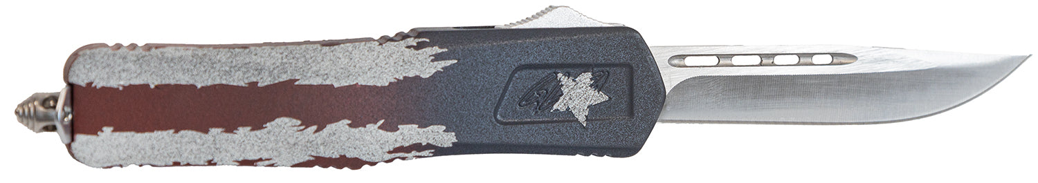 Great Lakes Firearms GLKMDSMTFAMF GLFA  Medium 3.50" OTF Plain Steel Blade, American Flag Cerakote Aluminum Handle