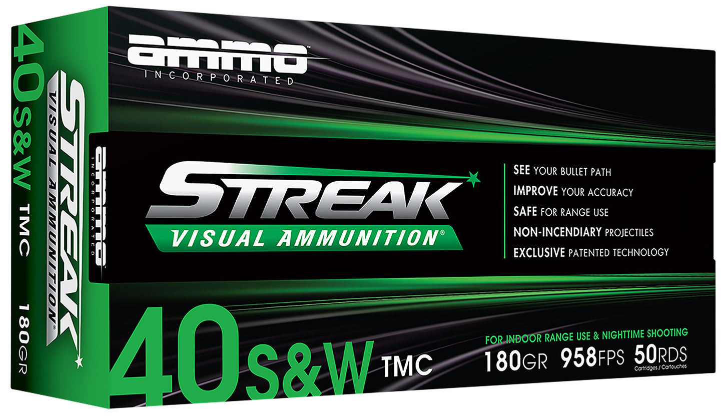 Ammo Inc 40180TMCSTRKGRN50 Streak Visual (GREEN)  40S&W 180gr Total Metal Case 50 Per Box/20 Case