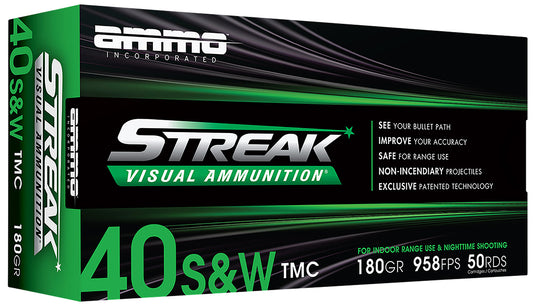 Ammo Inc 40180TMCSTRKGRN50 Streak Visual (GREEN)  40S&W 180gr Total Metal Case 50 Per Box/20 Case