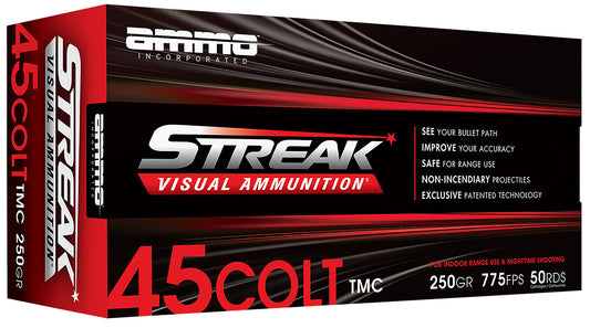 Ammo Inc 45C250TMCSTRKRED50 Streak Visual (RED)  45Colt 250gr Total Metal Case 50 Per Box/20 Case