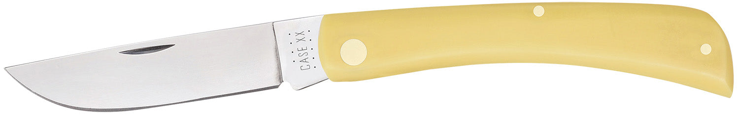 Case 00038 Yellow Synthetic Sod Buster Folding Skinner Plain Tumble Polish Carbon Steel Blade/Smooth Yellow Synthetic Handle