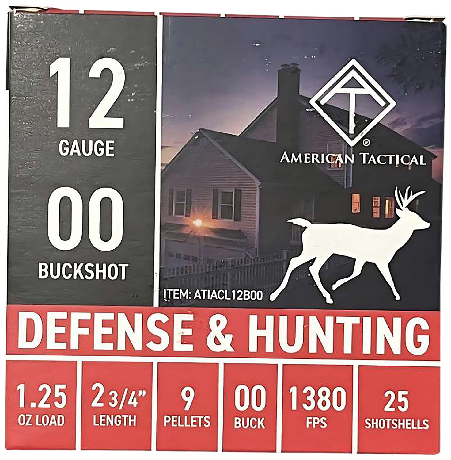 ATI ATIACL12B00   12Gauge 2.75" 1 1/4oz 00Buck Shot 25 Per Box/10 Case