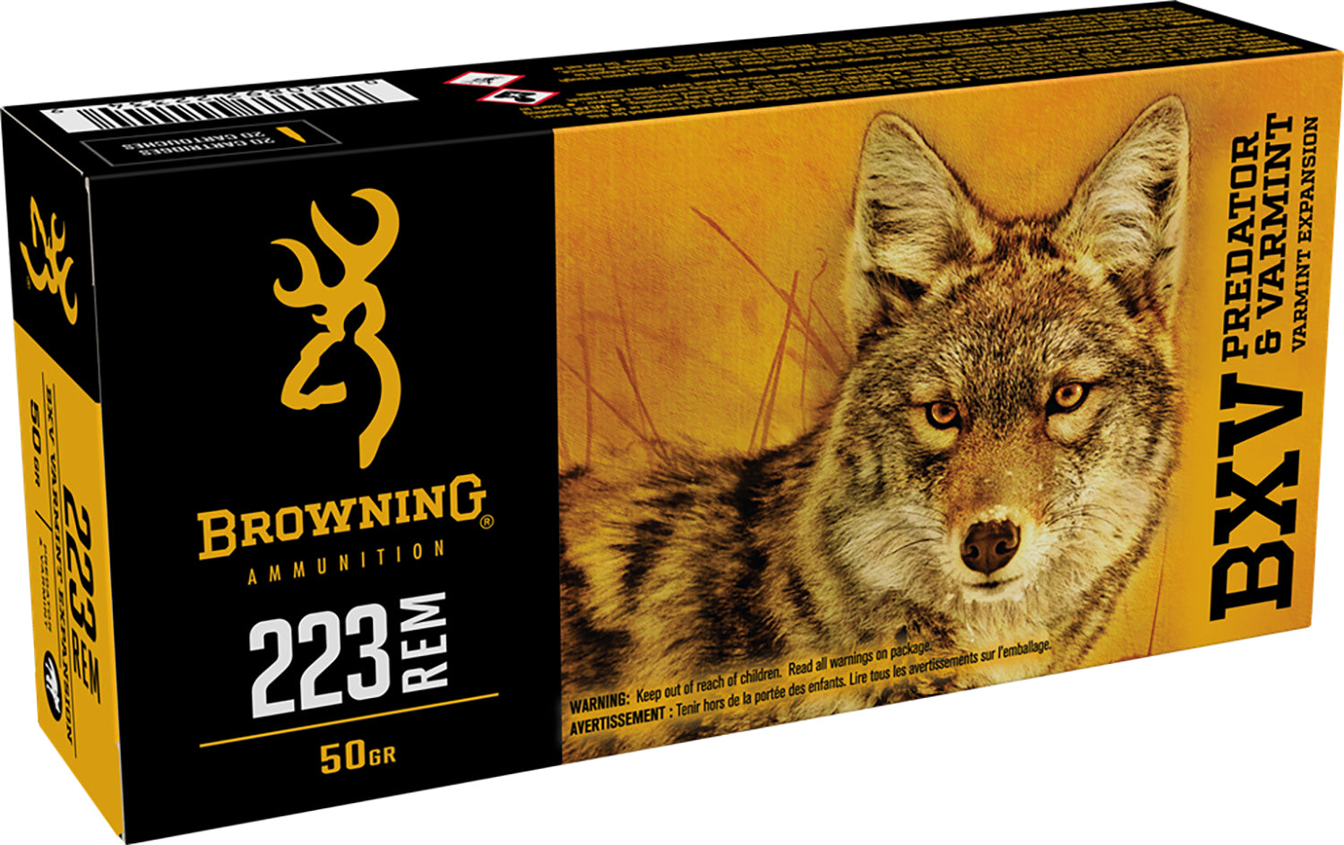 Browning Ammo B192302231 BXV Predator & Varmint 223Rem 50gr Varmint Expansion Polymer Tip 20 Per Box/10 Case