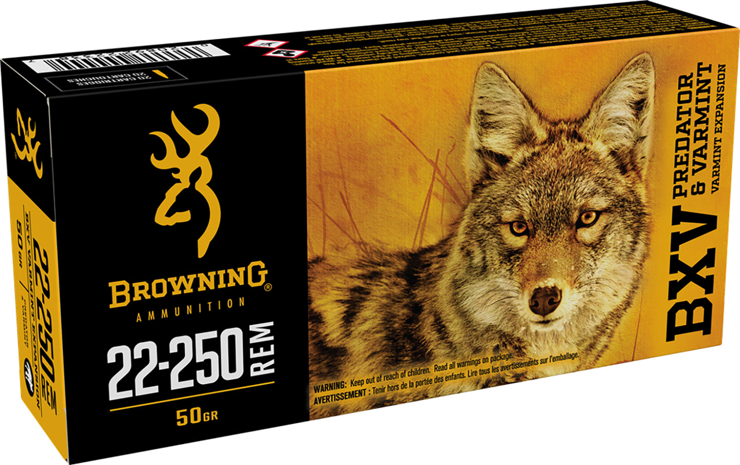 Browning Ammo B192322250 BXV Predator & Varmint 22-250Rem 50gr Varmint Expansion Polymer Tip 20 Per Box/10 Case