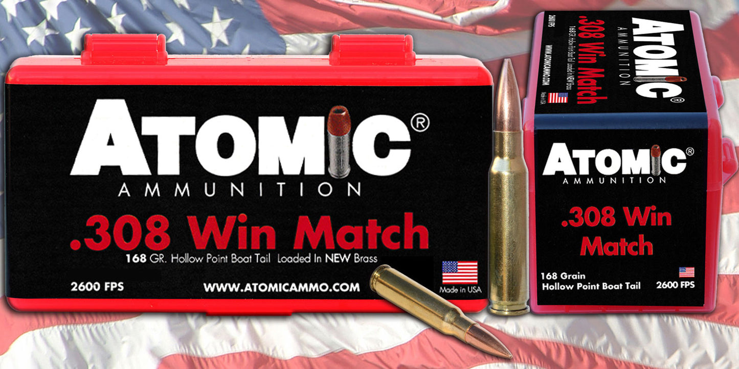 Atomic Ammunition 00460 Rifle Match 308Win 168gr Tipped MatchKing 20 Per Box/10 Case