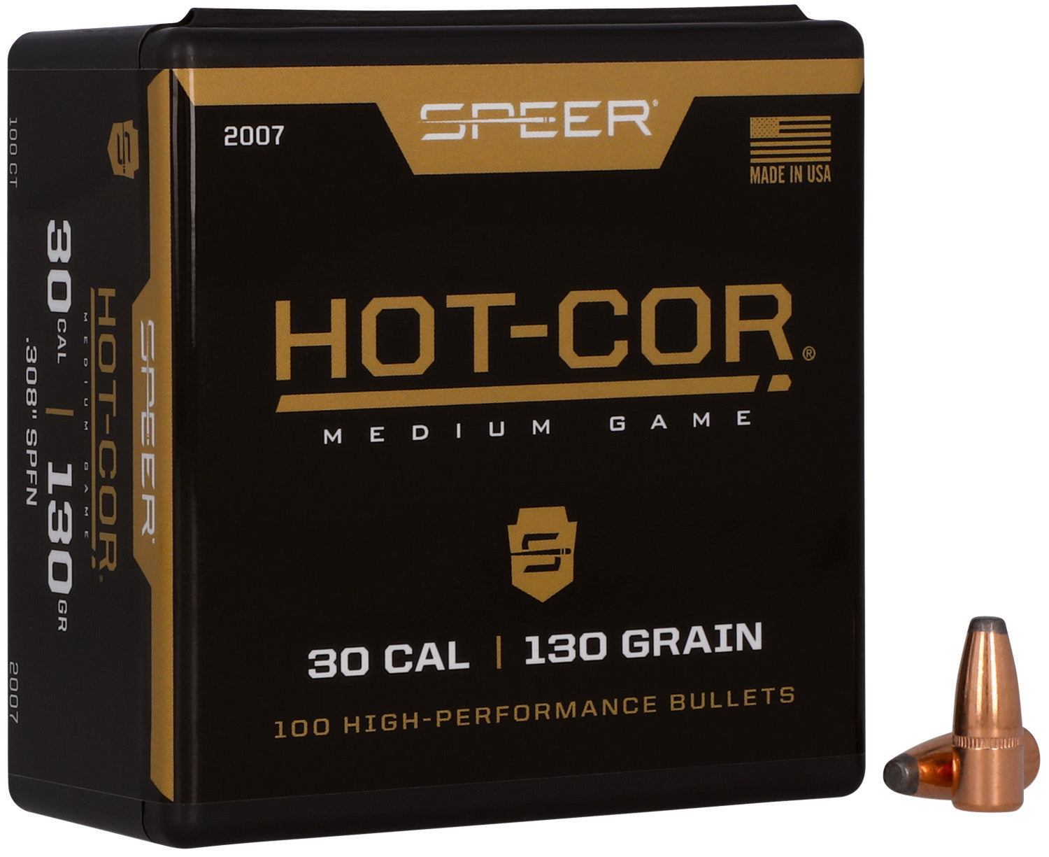 Speer 2007 Hot-Cor  30Cal 130gr Soft Point Flat Nose 100 Per Box/5 Case