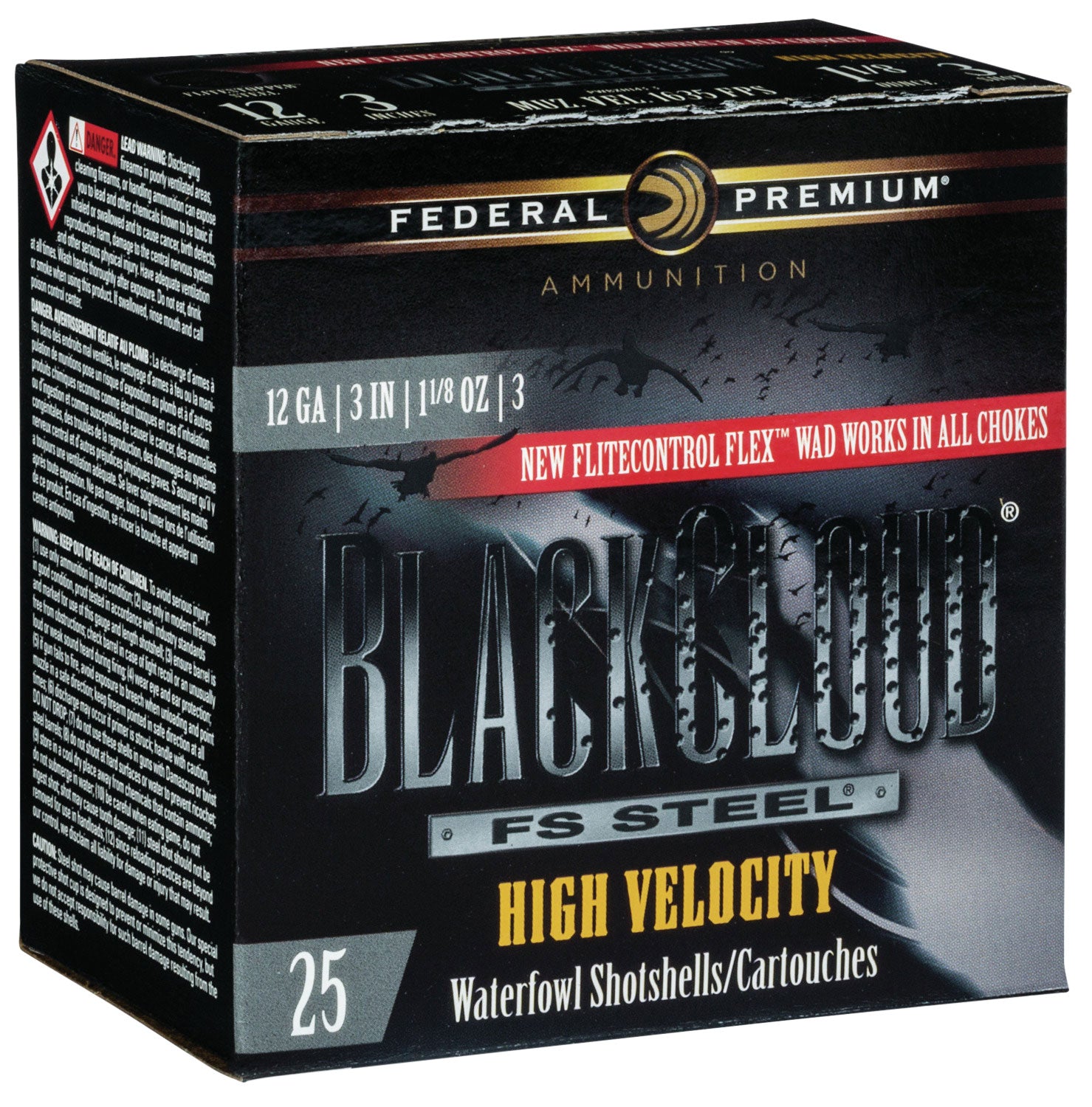 Federal PWBXH1433 Black Cloud FS High Velocity 12Gauge 3" 1 1/8oz 3Shot 25 Per Box/10 Case