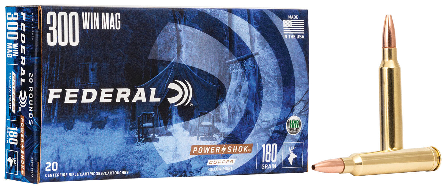 Federal 300W180LFA Power-Shok Copper 300WinMag 180gr Copper Hollow Point 20 Per Box/10 Case