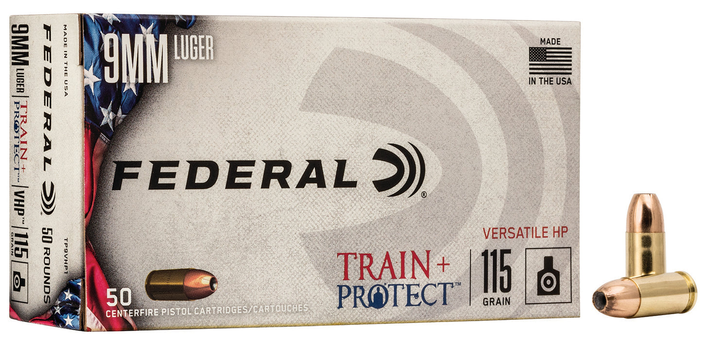 Federal TP9VHP1 Train + Protect  9mmLuger 115gr Versatile Hollow Point 50 Per Box/10 Case