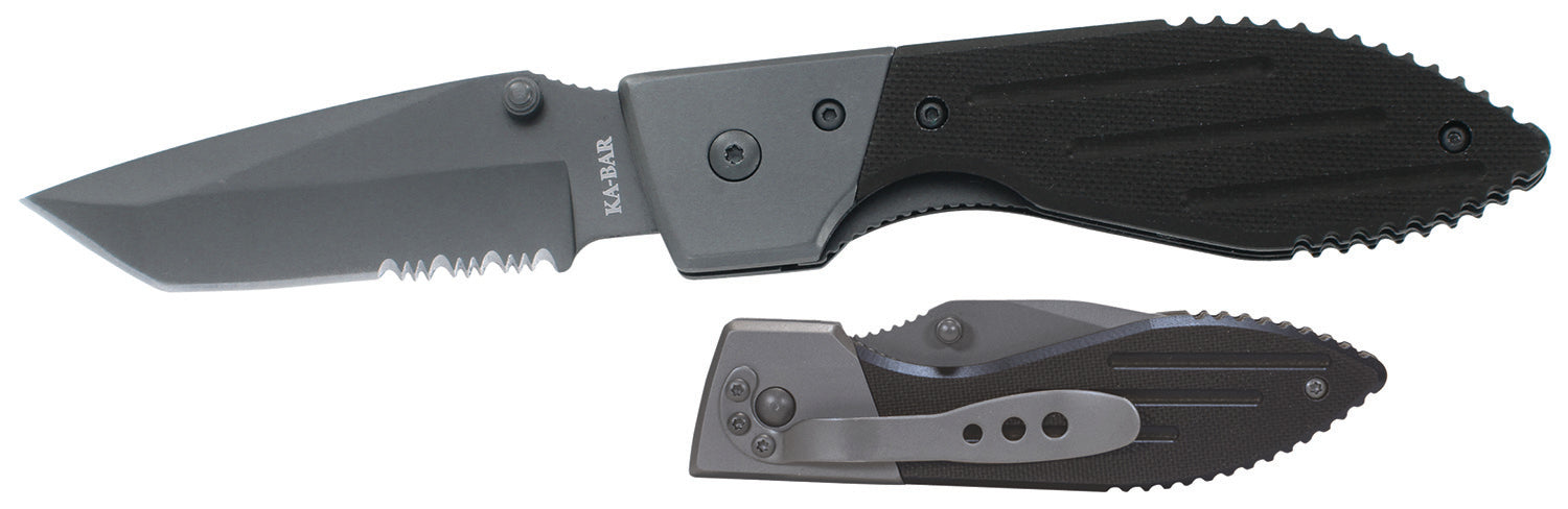 Ka-Bar 3075 Warthog  3" Folding Tanto Part Serrated 420HC SS Blade Black G10 Handle Includes Pocket Clip