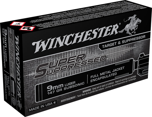 Winchester Ammo SUP9 Super Suppressed  9mmLuger Subsonic 147gr Encapsulated Full Metal Jacket 50 Per Box/10 Case