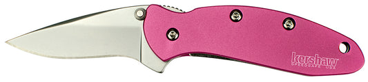 Kershaw 1600PINK Chive  1.90" Folding Drop Point Plain Bead Blasted 420HC SS Blade Pink Anodized Aluminum Handle Includes Pocket Clip