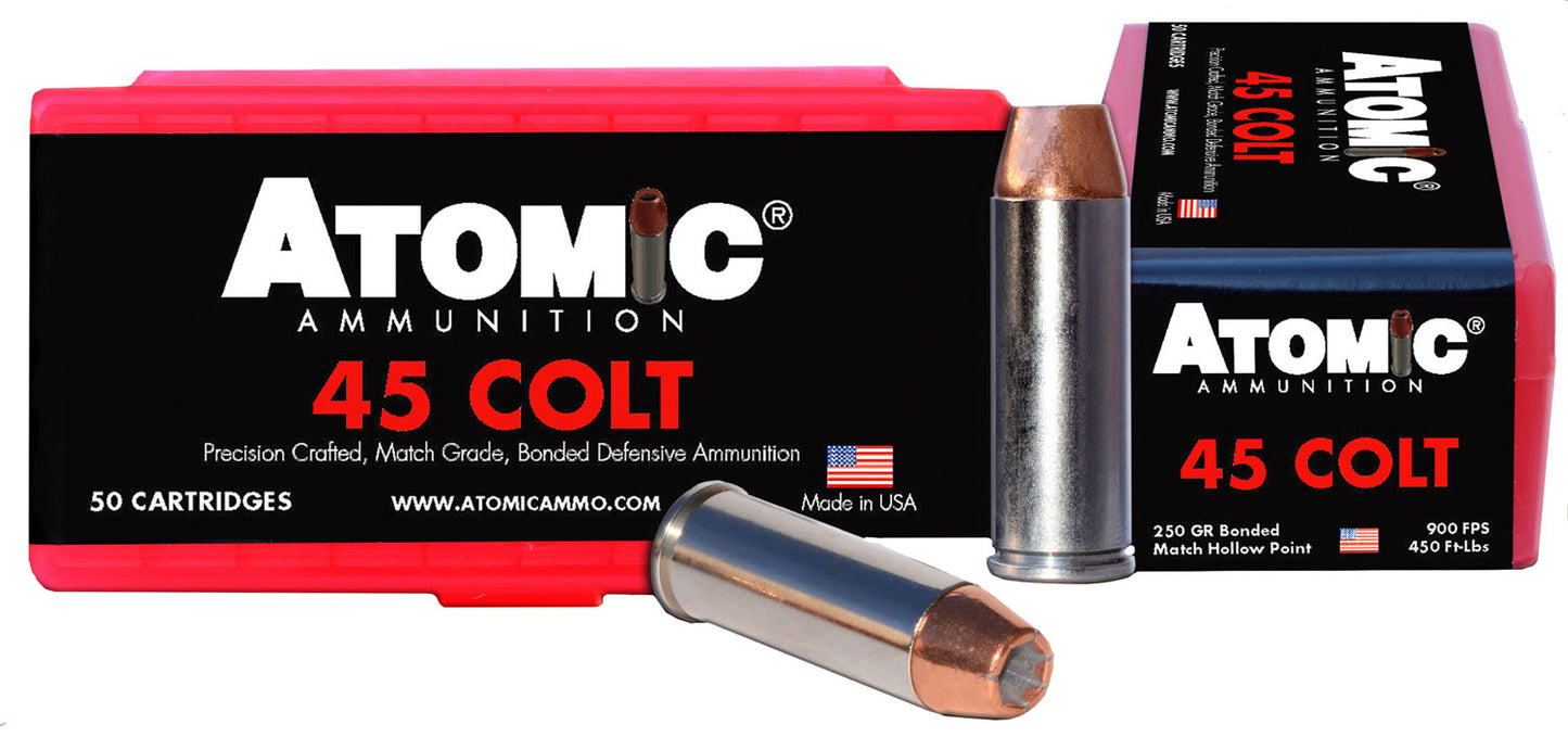 Atomic Ammunition 00444 Pistol Precision Craft 45Colt 250gr Bonded Match Hollow Point 50 Per Box/10 Case