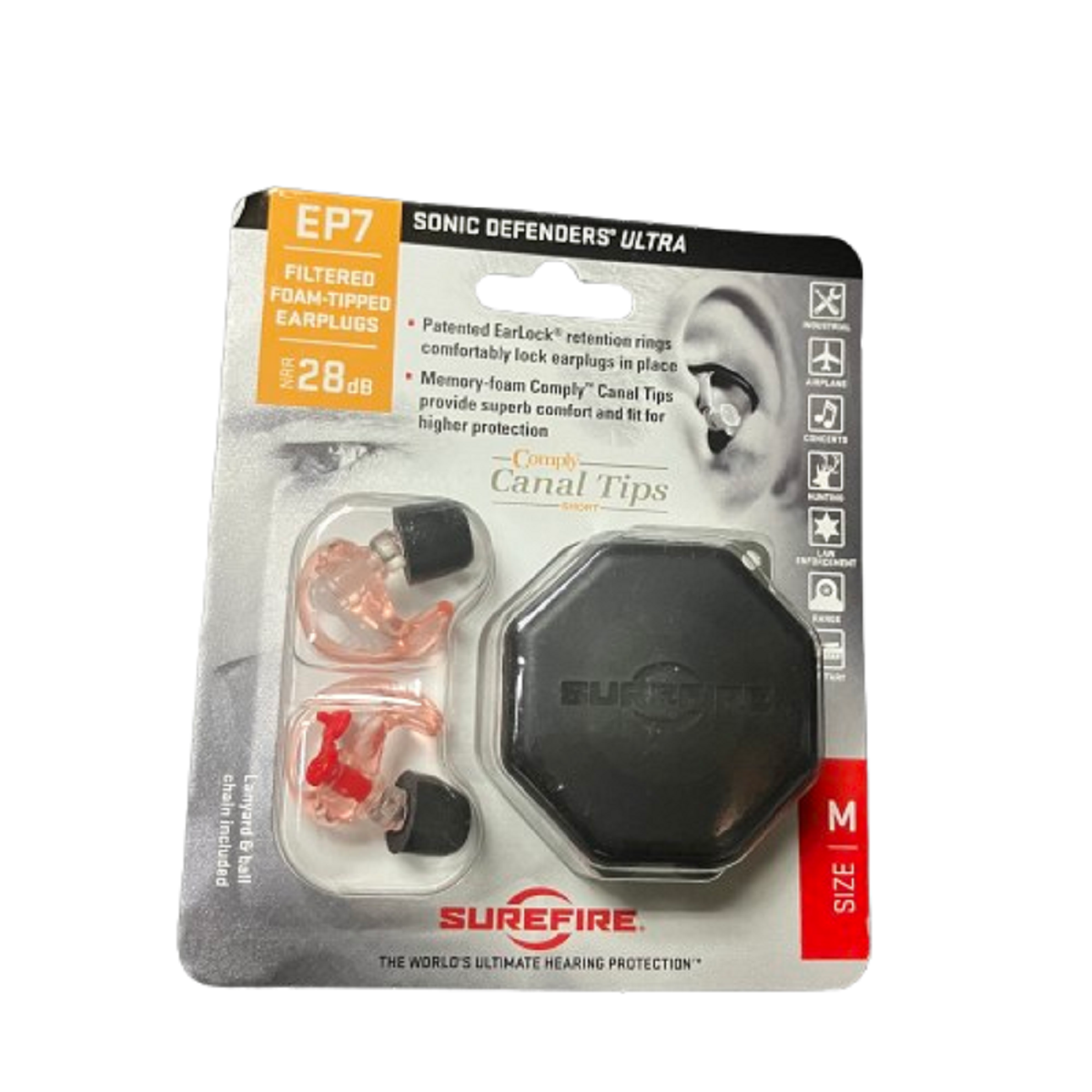 SureFire EP7 Sonic Defenders Ultra 28dB Earplugs – Foam-Tipped Hearing Protection, Medium, Clear