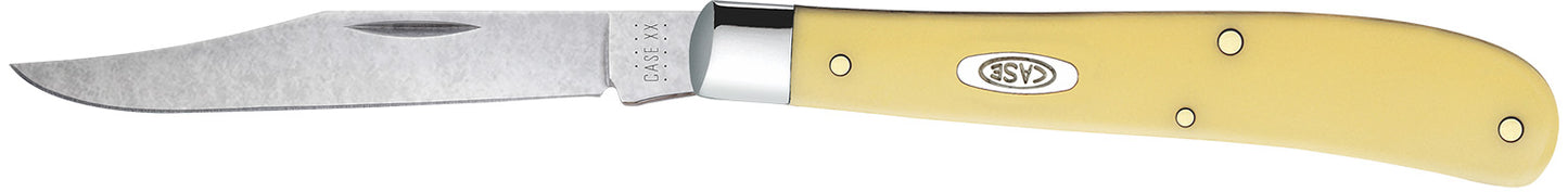 Case 00031 Trapper Slimline 3.25" Folding Clip Point Plain Tumble Polish Chrome Vanadium Steel Blade Yellow Synthetic Handle