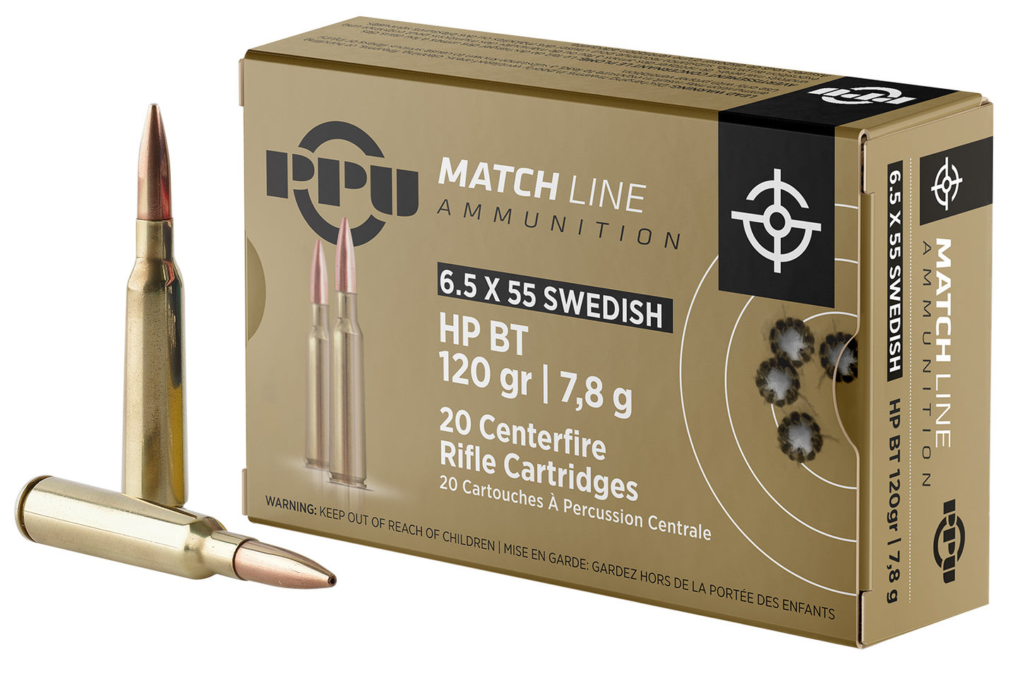 PPU PPM6 Match  6.5x55Swedish 120gr Hollow Point Boat Tail 20 Per Box/10 Case