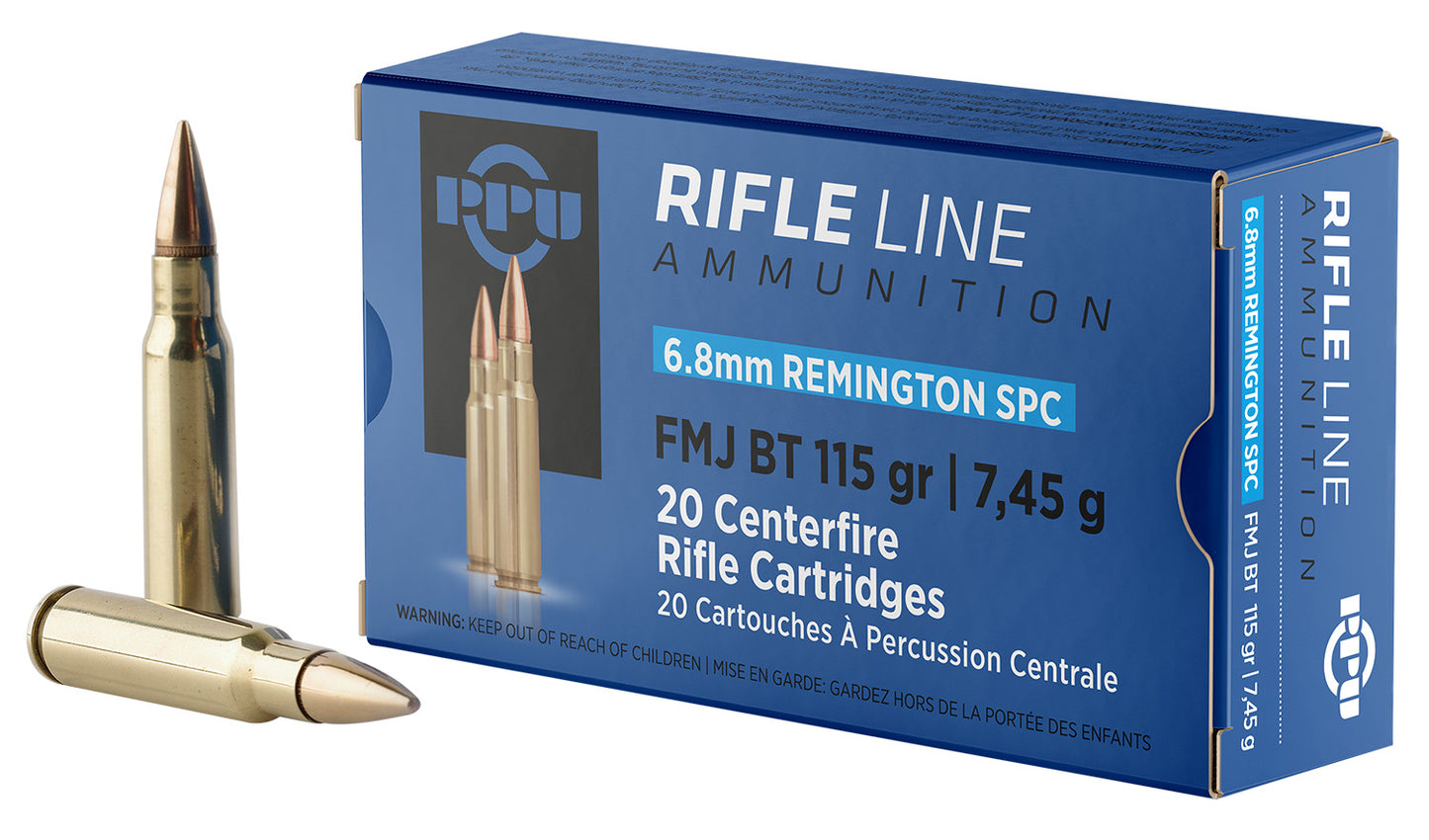 PPU PP68F Standard Rifle  6.8mmRemSPC 115gr Full Metal Jacket Boat Tail 20 Per Box/50 Case
