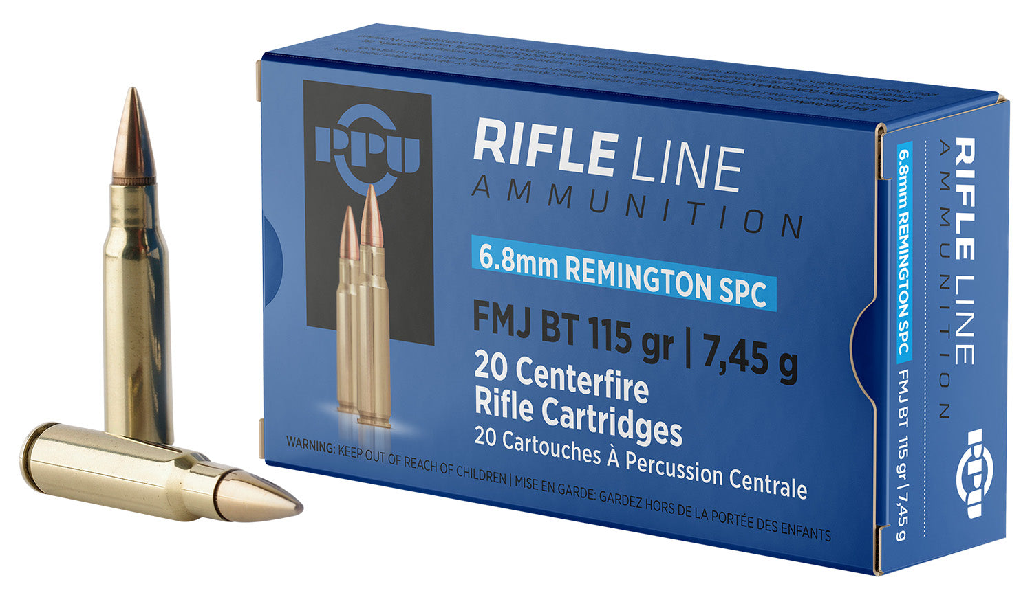 PPU PP68F Standard Rifle  6.8mmRemSPC 115gr Full Metal Jacket Boat Tail 20 Per Box/50 Case