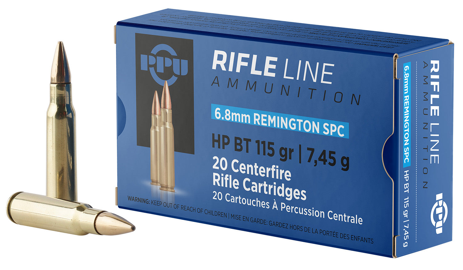 PPU PP68H Standard Rifle  6.8mmRemSPC 115gr Hollow Point Boat Tail 20 Per Box/50 Case