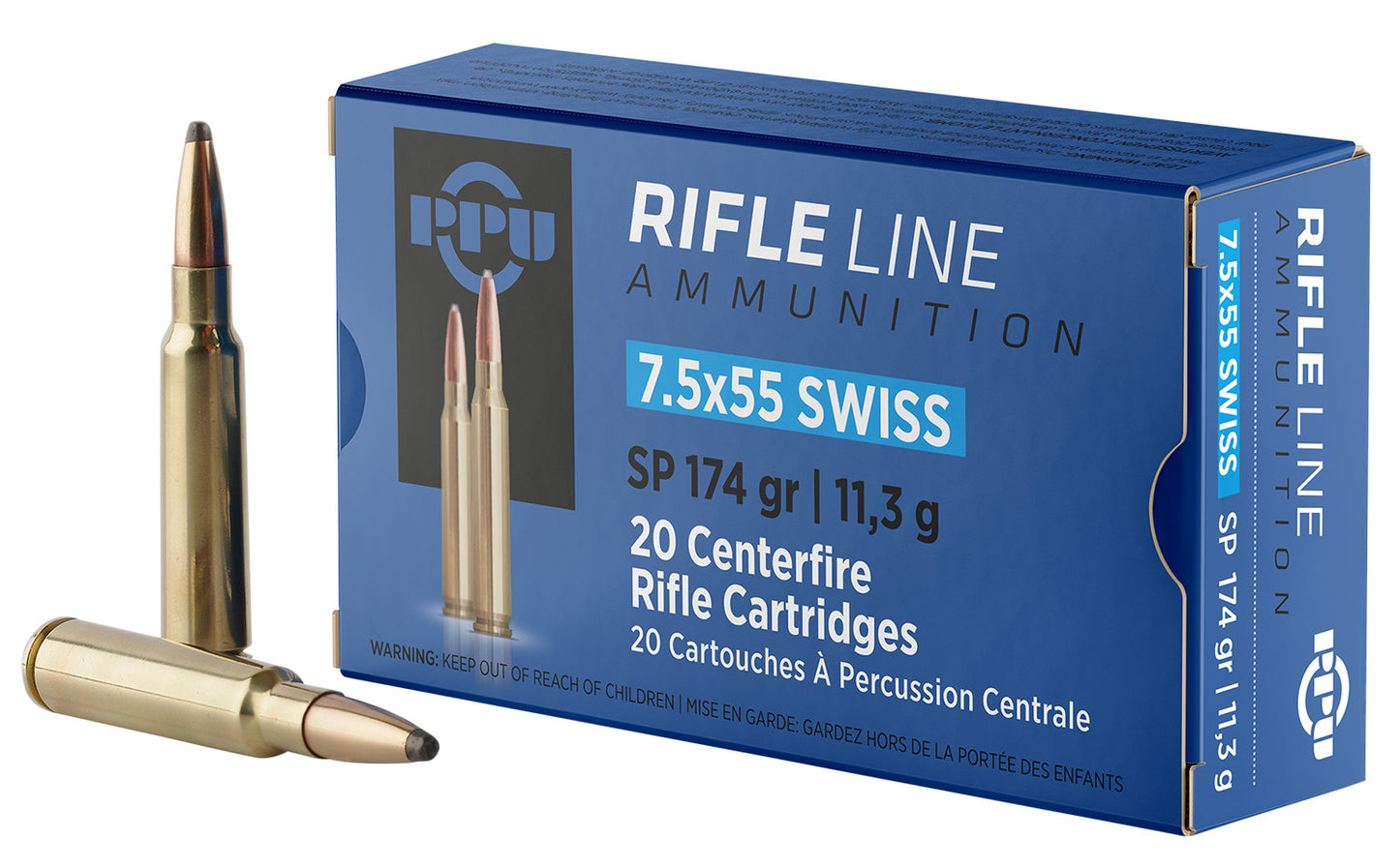 PPU PP7SS Metric Rifle  7.5x55mmSwiss 174gr Soft Point 20 Per Box/10 Case