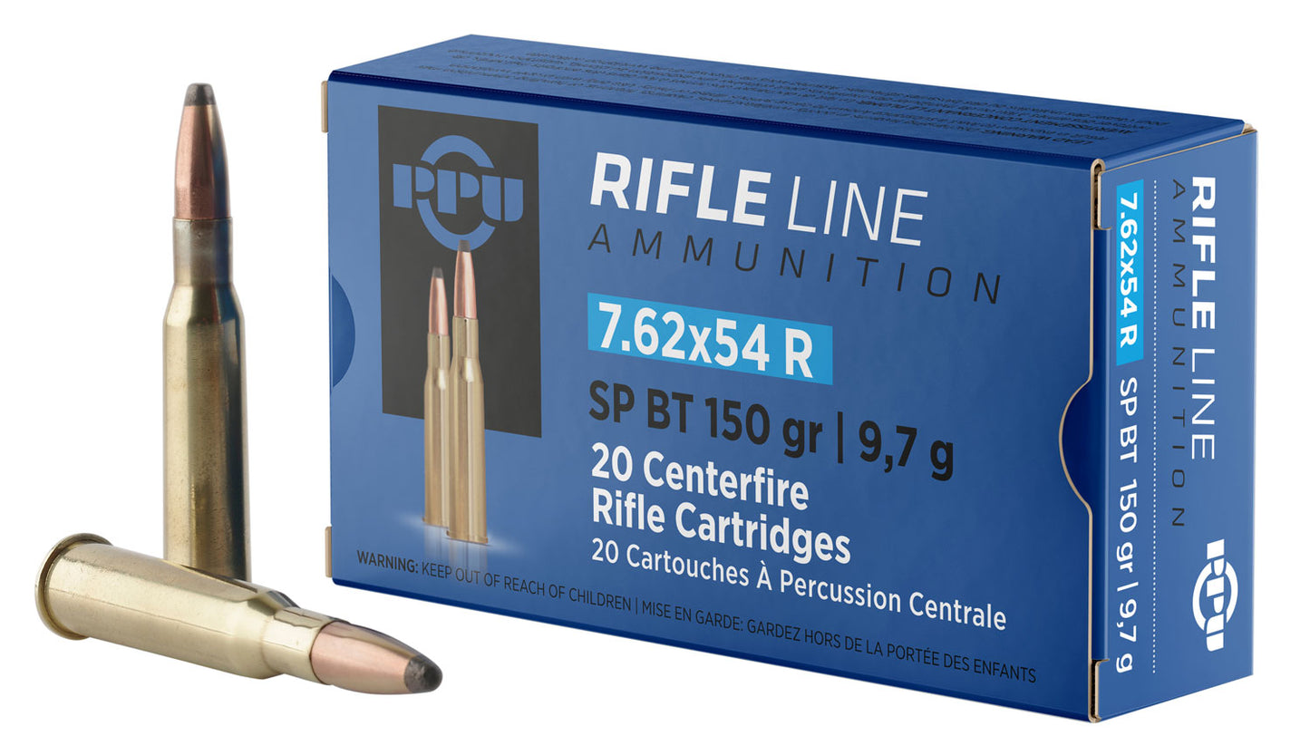 PPU PP76254S Metric Rifle  7.62x54mmR 150gr Soft Point Boat Tail 20 Per Box/10 Case
