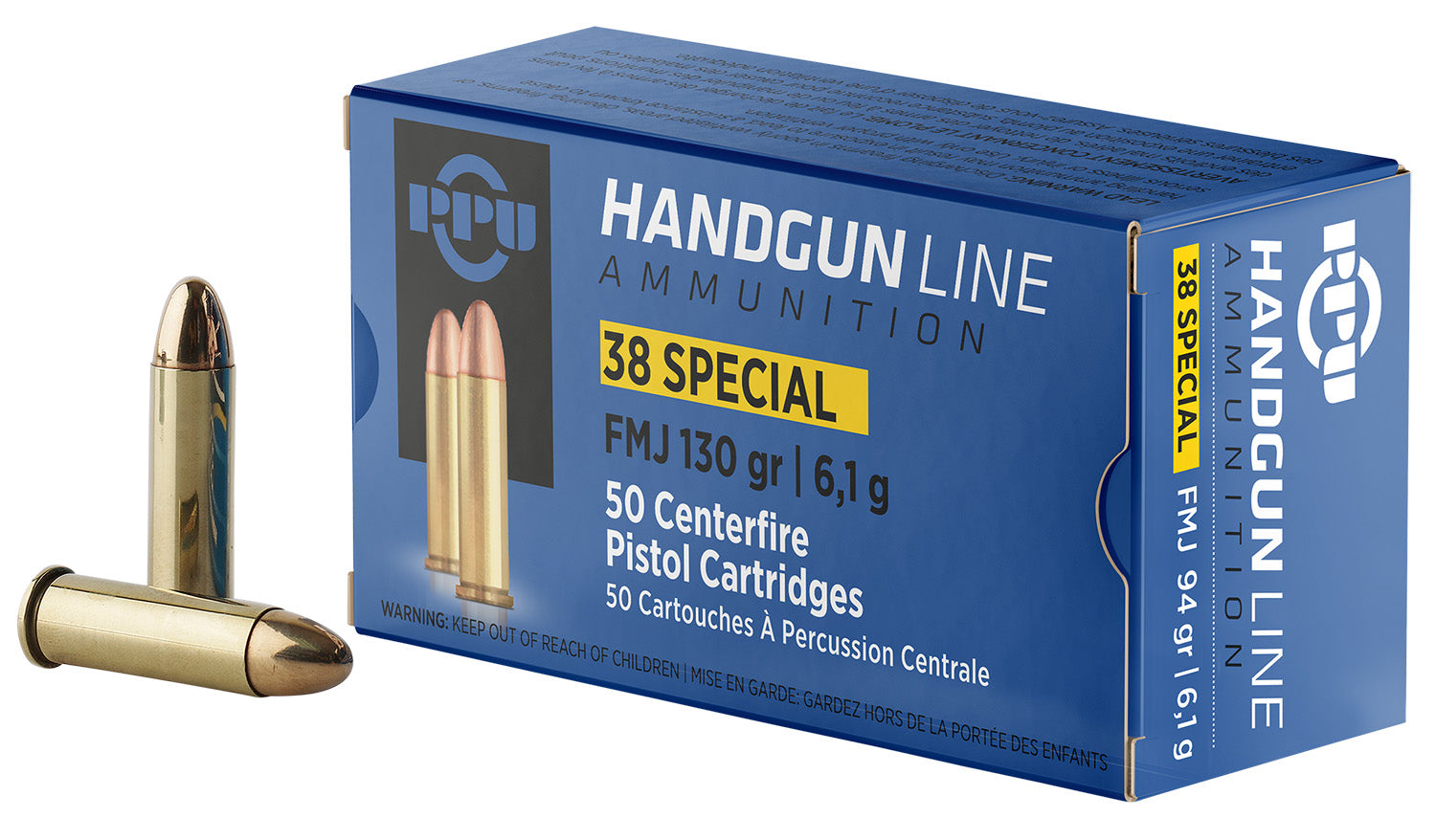 PPU PPH38SF Handgun  38Special 130gr Full Metal Jacket 50 Per Box/10 Case