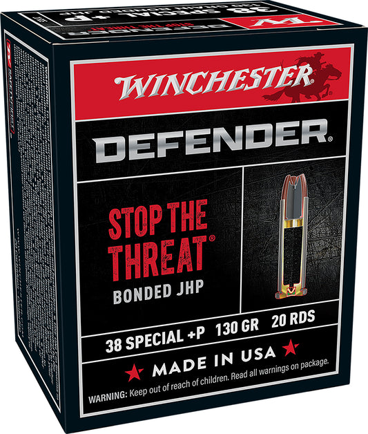Winchester Ammo S38PDB Defender  38Special+P 130gr Bonded Jacket Hollow Point 20 Per Box/10 Case