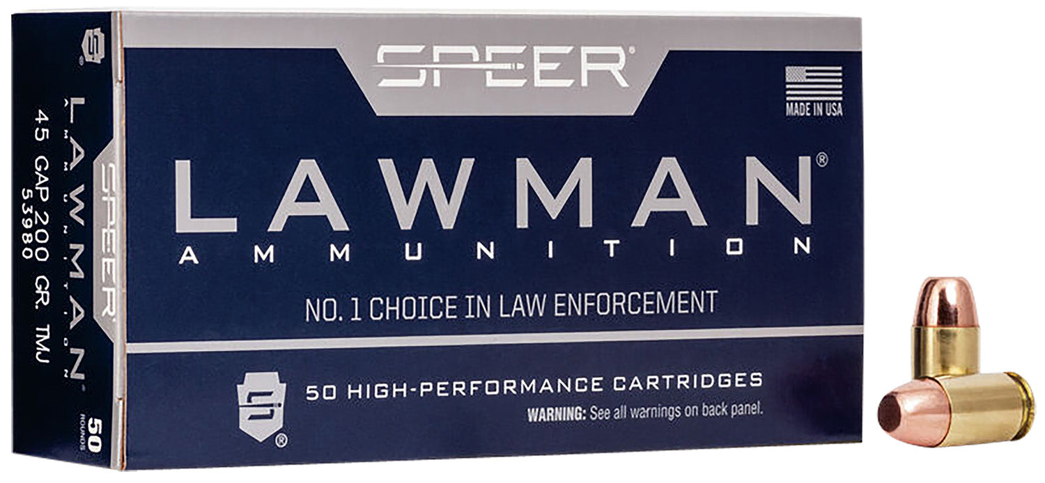 Speer 53980 Lawman  45GAP 200gr Total Metal Jacket Flat Nose 50 Per Box/20 Case